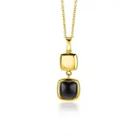 Zinzi zilveren tweezijdige hanger 14K geel verguld vierkant met zwarte onyx en wit parelmoer 30mm ZIH2257G (zonder collier)