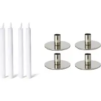 Novaliv set van 4 kaarsenhouders zilver 10x5cm kerstdecoratie met echte waskaars LED kaars elektrisch flikkerend effect kaarsenhouder metaal Adventskrans Kerst scandinavische chique tafelkaarsen