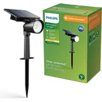 Philips Ashlyn sokkellamp met spies - Solar buitenlamp - Warm wit licht 2700K - Zwart - Schemersensor - Zonne-energie