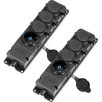 ORNO Opbouw Wandcontactdoos met Afdichting - 4-Voudig Stopcontact zonder Snoer - Heavy-Duty Verdeelstekker (IP44, Vochtbestendig, Brandwerend) - Set van 2 - Zwart
