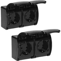 ORNO Buiten wandcontactdoos opbouw - Dubbele wandstopcontact IP44 - Stopcontact buiten Schuko - Set van 2 - Zwart