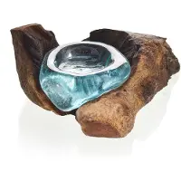 WGifts Gesmolten Glas op Houten Stronk - Kaars Houder - Handgemaakt - 10x16cm