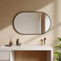 Emke Spiegel - Ovale Spiegel - Zwart - 60x100 cm - met Veiligheidsfolie - Wandspiegel met Rand - Moderne Design