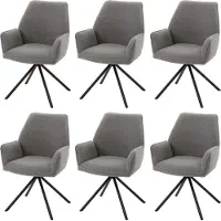 Mendler Set van 6 eetkamerstoelen -G67, keukenstoel met armleuning, draaibare autostand, stof bouclé Oeko-Tex MVG ~ lichtgrijs