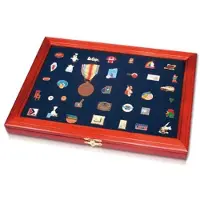 Safe Elegante houten vitrine geschikt voor pins, medailles en buttons - 38 x 26 x 3 cm