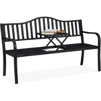 Relaxdays Tuinbank met klaptafeltje - 150 cm breed - 3-zits - stabiel - buitenbank -metaal - zwart
