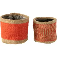 J-Line Set van 2 mand rond+band jute naturel/oranje xs/s