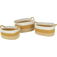 J-Line Set van 3 spoel mand rechthoek strepen+handvatten textiel wit/oranje