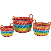 J-Line Set van 3 mand regenboog strepen+handvaten zeegras mix
