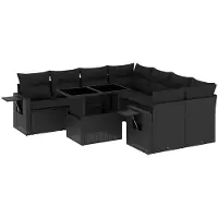 vidaXL 9-delige Loungeset met kussens poly rattan zwart