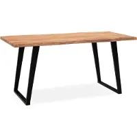 Wohnling Eettafel 160x80x76 cm, massief acaciahout / metaal. Eettafel met boomrand, keukentafel, massief met U-poten in zwart. Houten tafel, eetkamertafel