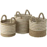 J-Line Set of 3 baskets striped raffia white/natural