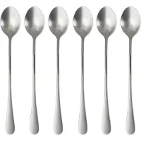 Intirilife Set van 6 lepels van roestvrij staal in Zilver - Lengte 19 cm - Ijslepel met lange steel, dessertlepel voor koffie Latte Macchiato, longdrinks, ijsthee