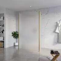 FortiFura Galeria Vrijstaande Inloopdouche - 120x200cm - glas mat - antikalk - 8mm veiligheidsglas - 2 zijwanden 40cm - wandsteunen en hoekprofielen - PVD - geborsteld messing (goud) SW927770