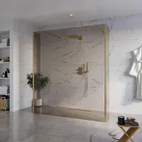 FortiFura Galeria Vrijstaande Inloopdouche - 180x200cm - Rookglas - antikalk - 8mm veiligheidsglas - 2 zijwanden 30cm - wandsteunen en hoekprofielen - Geborsteld Messing PVD (Goud) SW927770
