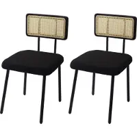 MCW Set van 2 eetkamerstoelen -K88, armstoel stoel, hout poly-rattan metaal bouclé ~ stof/textiel zwart