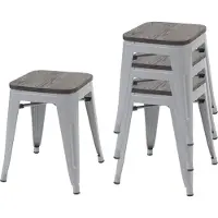MCW Set van 4 krukken -A73 incl. houten zitting, metalen krukken, stapelbaar, industrieel design ~ grijs