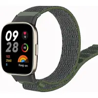 Strap-it Nylon Smartwatch bandje - Geschikt voor Redmi Watch 3 nylon bandje - legergroen - Horlogeband / Polsband / Armband