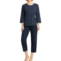 Hajo dames pyjama blauw met 7/8 broek | Maat 52/54