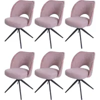 Mendler Set van 6 eetkamerstoelen -N72, gestoffeerde keukenstoel, draaibaar met automatische terugvering, stof/textiel (420g/m²) Oeko-Tex ~ roze