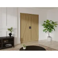 Vente-unique Hangende dubbele schuifdeur van hout en mdf - Licht naturel - 2 x H205 x L73 cm - BALERMA