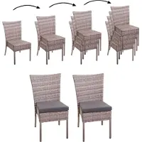 MCW Set van 2 polyrotan stoelen -G19, balkonstoel, tuinstoel, stapelbaar ~ grijsbruin, kussens donkergrijs