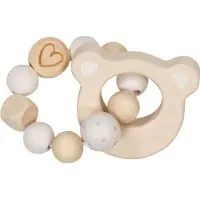 Goki Baby Bijtring: BEER L10cm, met elastiek, hout