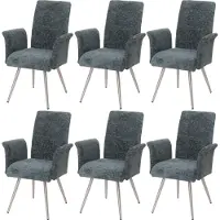 MCW Set van 6 eetkamerstoelen -G55, stoel met armleuningen, geborsteld roestvrij staal stof/textiel chenille Oeko-Tex ~ blauwgroen