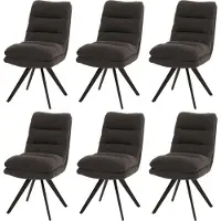 Mendler Set van 6 eetkamerstoelen MCW-G66, keukenstoel, draaibare autostand stof/textiel bouclé MVG ~ donkergrijs