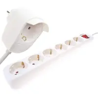 REV Stekkerdoos met 7 contacten (6+1) en schakelaar / wit - 2 meter