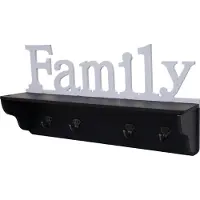 MCW Wandkapstok -D41 Family, kapstok plank, 4 haken solide 30x60x13cm ~ zwart/wit
