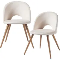 En.casa Eetkamerstoelen 'Karijoki', set van 2, bekleed met fluweel, metalen poten, 77 x 50 x 55 cm, beige / houtlook