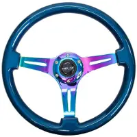 Nrg Classic Wood Grain Steering Wheel (350mm) Blue Pearl/Flake Paint w/Neochrome 3-Spoke Center