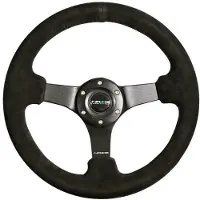 Nrg Reinforced Steering Wheel (330mm / 3in Deep) Blk Suede w/Criss Cross Stitch w/Blk 3-Spoke Center
