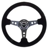 Nrg Reinforced Steering Wheel (350mm / 3in. Deep) Blk Suede/Blk Stitch w/Black Circle Cutout Spokes