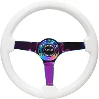 Nrg Reinforced Steering Wheel (350mm / 3in. Deep) Classic White w/4mm Neochrome Solid 3-Spoke