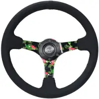 Nrg Reinforced Steering Wheel (350mm / 3in. Deep) Black Suede w/ 5mm Floral 3-Spoke Center