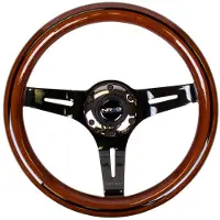 Nrg Classic Wood Grain Steering Wheel (310mm) Dark Wood & Black Line Inlay w/Blk Chrome 3-Spoke Ctr.