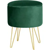 Akord Groene Fluwelen Opberghocker met Gouden Basis - Retro Design 35x45 cm