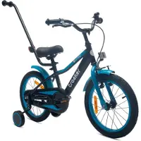 Sun baby Tracker Bike Kinderfiets voor jongens 16 inch Blauw neon, leeftijd 4 tot 6 jaar, met zijwieltjes, duwstang, handrem