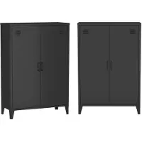 Sweeek Set van 2 metalen kasten/ladekasten met 2 deuren Soho zwart L 75 x D 33 x H 110 cm