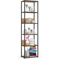 Akord Open Boekenkast, Ladderkast, Industrieel Design / Vakkenkast met 6 Planken / Opbergplank / Boekenrek Opslagrek / Zwart - Craft Eik / 50 x 192 x 32 cm