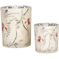 Clayre & Eef Theelichthouder Set van 2 Ø 7x8 / 10x13 cm Beige Glas Bloemen