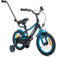 Sun baby Tracker Bike Kinderfiets voor jongens 14 inch Blauw neon, leeftijd 3 tot 5 jaar, met zijwieltjes, duwstang, handrem)