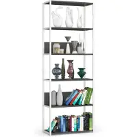 Akord Open Boekenkast, Ladderkast, Loft Design / Metalen Vakkenkast met 6 Planken / Opbergplank / Boekenrek Opslagrek / Wit - Grafietgrijs / 70 x 192 x 32 cm