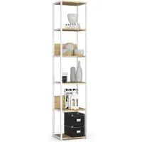 Akord Open Boekenkast, Ladderkast, Loft, Industriel Design / Metalen Vakkenkast met 6 Planken / Opbergplank / Boekenrek Opslagrek / Wit - Artisan Eik / 40 x 192 x 32 cm