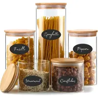 Five Stars Voorraadpotten - 5 Delige set - Glas met deksel - Met Herschrijfbare Stickers & Pen - Snoeppot - Glazen voorraadpotten