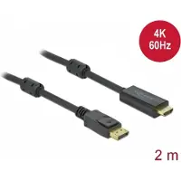 DeLOCK 85956 DisplayPort-kabel DisplayPort / HDMI Aansluitkabel DisplayPort-stekker, HDMI-A-stekker 2 m Zwart Vergulde steekcontacten, 4K UHD