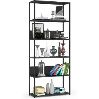 Akord Open Boekenkast, Ladderkast, Industrieel Design / Vakkenkast met 6 Planken / Opbergplank / Boekenrek Opslagrek / Zwart / 80 x 192 x 32 cm