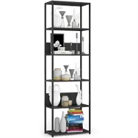 Akord Open Boekenkast, Ladderkast, Industrieel Design / Vakkenkast met 6 Planken / Opbergplank / Boekenrek Opslagrek / Zwart / 60 x 192 x 32 cm